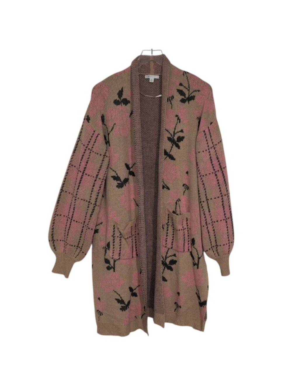 Cato Floral Duster Cardigan Womens Size XL Beige Pink Cottagecore Boho Longline
